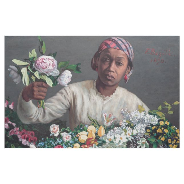 Frederic Bazille - Junge Frau mit Peonies Stoff (Yard (91,4 cm))