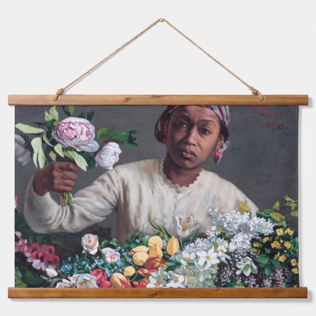 Frederic Bazille - Junge Frau mit Peonies Wandteppich Mit Holzrahmen (Vorne)
