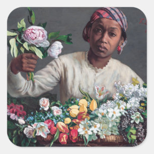 Frederic Bazille - Junge Frau mit Pfingstrosen Quadratischer Aufkleber