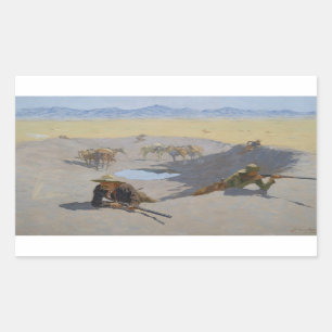 Frederic Remington - Kämpfe um die Waterhole Rechteckiger Aufkleber