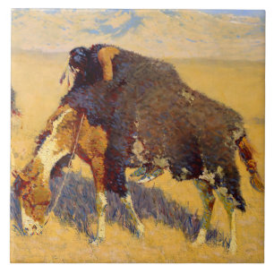 Frederic Remington Kunst Indianer simulieren Büffe Fliese