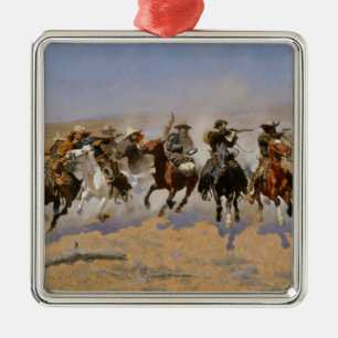 Frederic Remington Malerei "Dash for the Timber" Silbernes Ornament