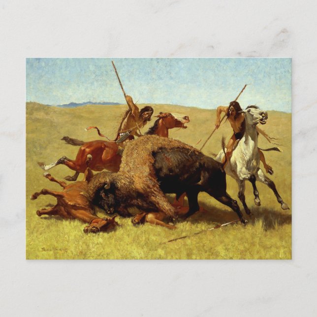 Frederic Remington Western Art "Buffalo Hunt" Postkarte (Vorderseite)