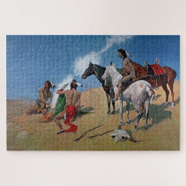 Frederic Remington Western Art "Rauchsignale" (Horizontal)