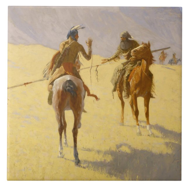 Frederic Remington Western Art "The Parley" Fliese (Vorderseite)