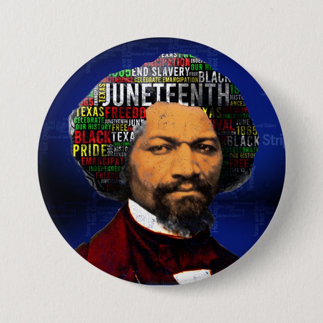 Frederick Douglass c1860s, Juneteenth Word Cloud Button (Vorderseite)