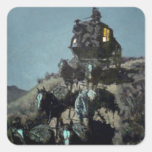 Frederick Remington „Die alte Postkutsche“ Quadratischer Aufkleber