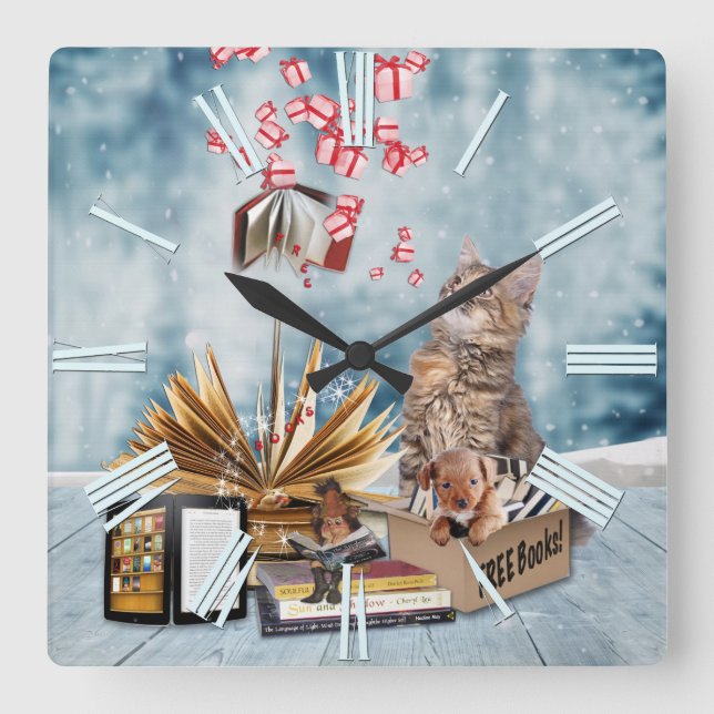 Free Books for Christmas Quadratische Wanduhr (Vorderseite)