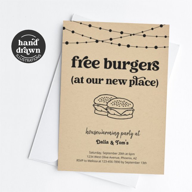 Free Burgers Funny Housewarming Party Einladung (Von Creator hochgeladen)