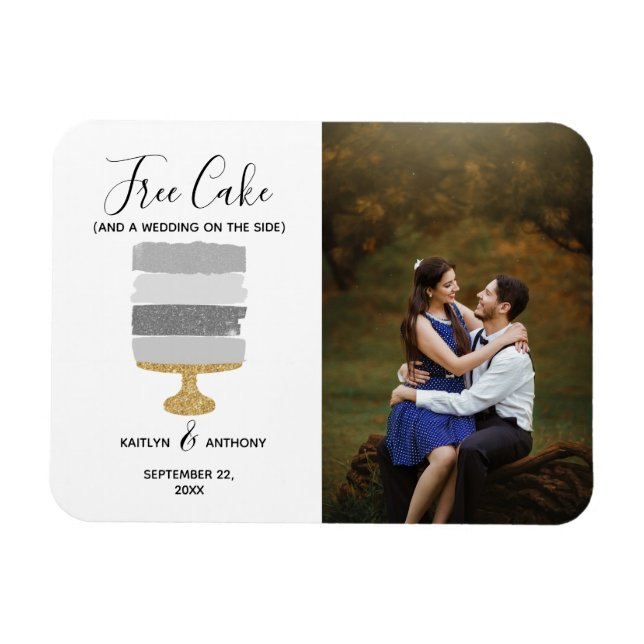 Free Cake Funny Modern Foto Hochzeit retten das Da Magnet (Horizontal)