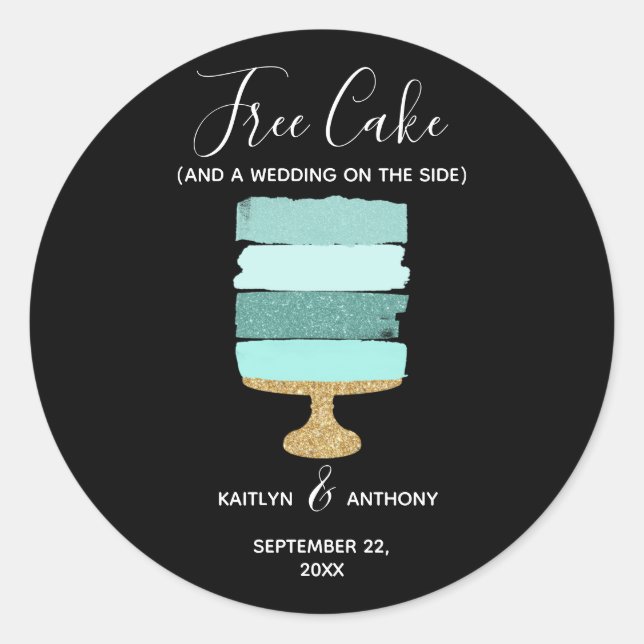 Free Cake Funny Modern Foto Hochzeit retten das Da Runder Aufkleber (Vorderseite)