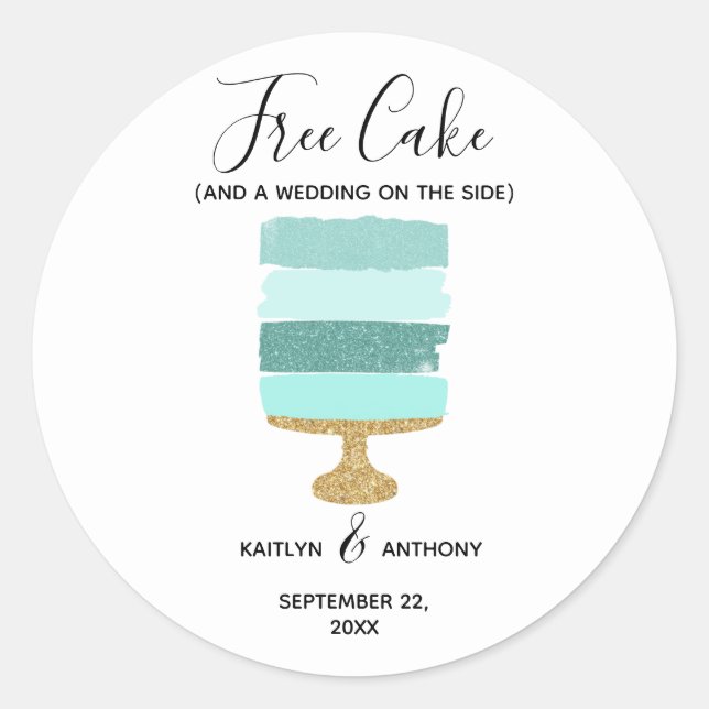 Free Cake Funny Modern Foto Hochzeit retten das Da Runder Aufkleber (Vorderseite)