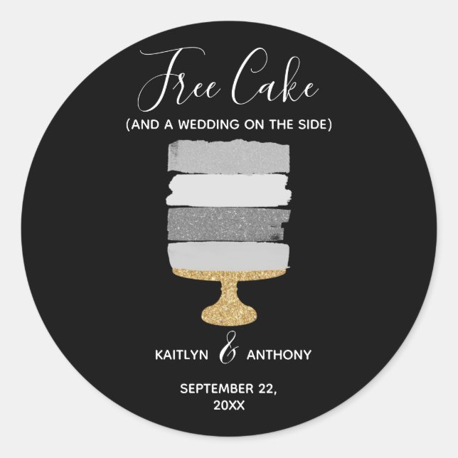 Free Cake Funny Modern Foto Hochzeit retten das Da Runder Aufkleber (Vorderseite)