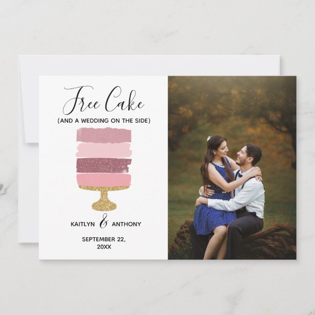 Free Cake Funny Modern Foto Hochzeit retten das Da Save The Date (Vorderseite)