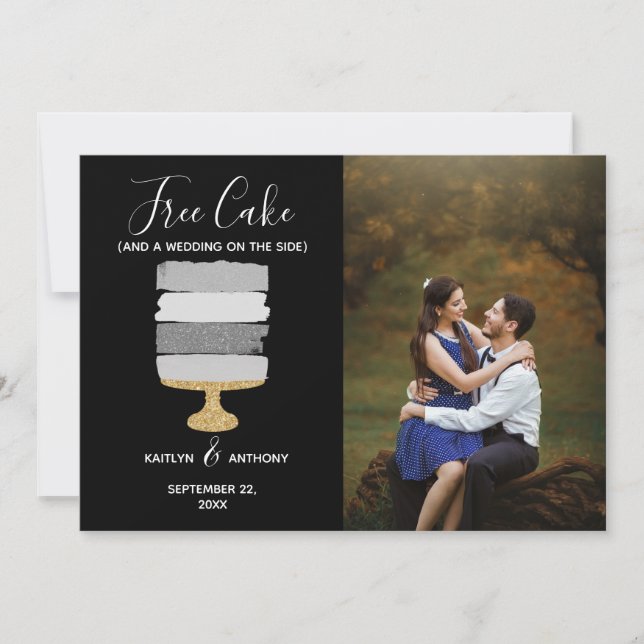 Free Cake Funny Modern Foto Hochzeit retten das Da Save The Date (Vorderseite)