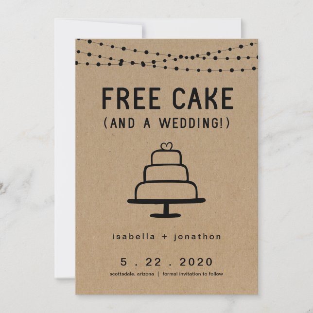 Free Cake Funny Save the Date Card Einladung (Vorderseite)