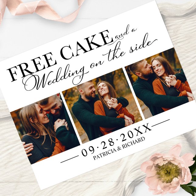 Free Cake Funny Wedding Save the Date 3 Foto Postkarte (Von Creator hochgeladen)