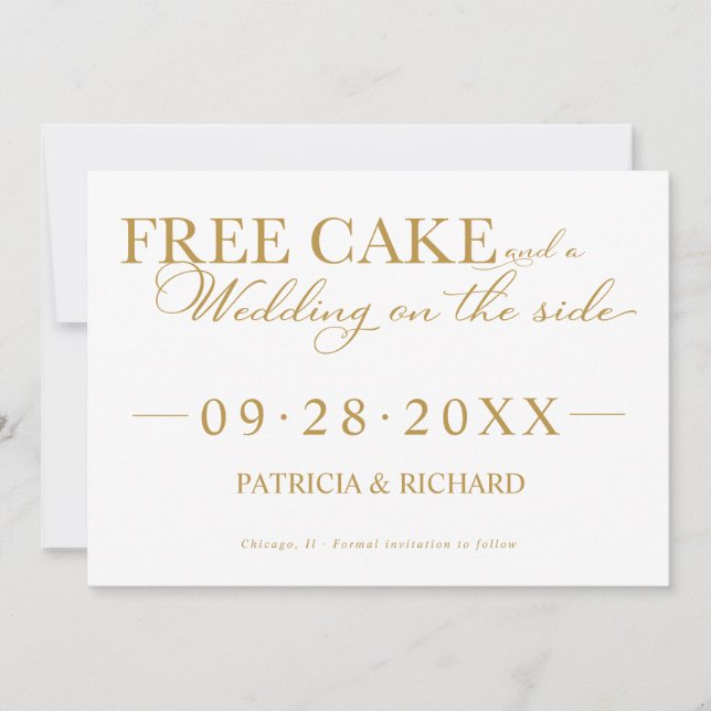 Free Cake Funny Wedding Save the Date Non Foto Einladung (Vorderseite)