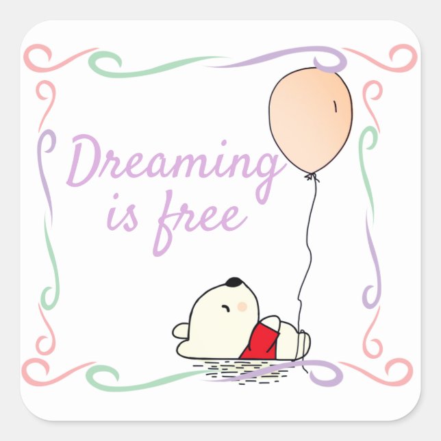 Free Dreams Bär mit Balloons Quadratischer Aufkleber (Vorderseite)