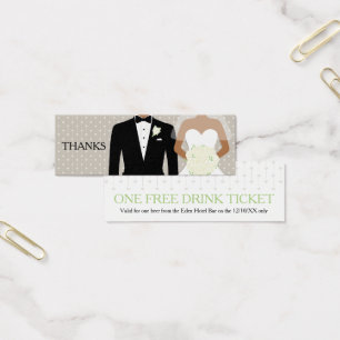 Free drink wedding voucher card white roses hearts