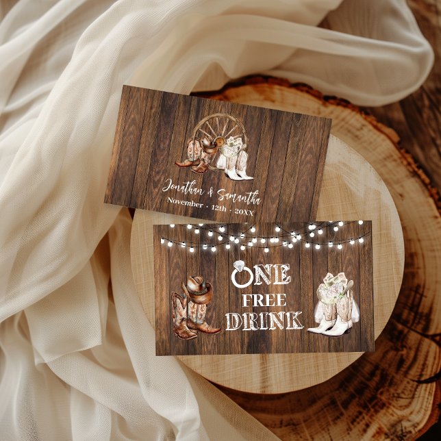 Free Drink Wedding Western Country Card Ticket (Créateur téléchargé)