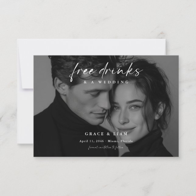 Free Drinks Editorial Photo Wedding Save the Date (Vorderseite)