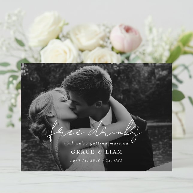 Free Drinks Elegant Modern Romantic Photo Wedding Save The Date (Von Creator hochgeladen)