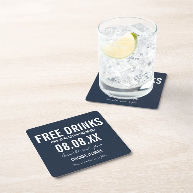 Free Drinks Funny Navy Save the Date Rechteckiger Pappuntersetzer (Vor Ort)