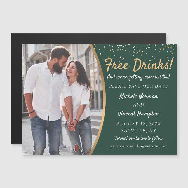 Free Drinks Green Gold Foto speichern das Date Mag Magnetkarte (Vorne/Hinten)