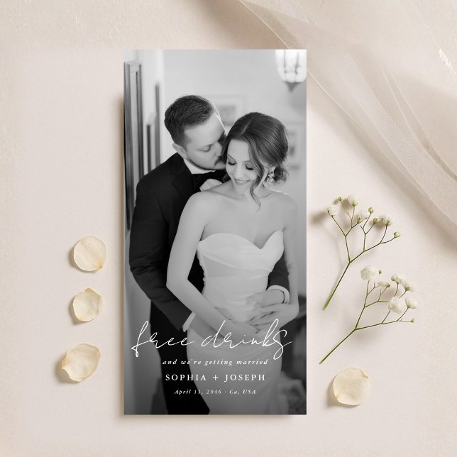 Free Drinks | Minimalist Bookmark Wedding Photo Save The Date (Von Creator hochgeladen)