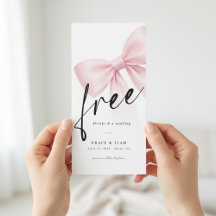 Free Drinks Pink Bow Modern Wedding Save the Date