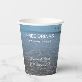 Free drinks save the date beach wedding add name  pappbecher