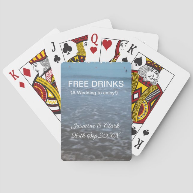 Free drinks save the date beach wedding add name  spielkarten (Rückseite)