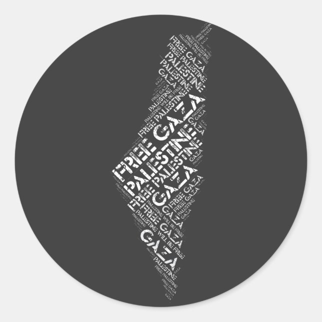 Free Gaza Free Palestine Map Cloud Word Runder Aufkleber (Vorderseite)