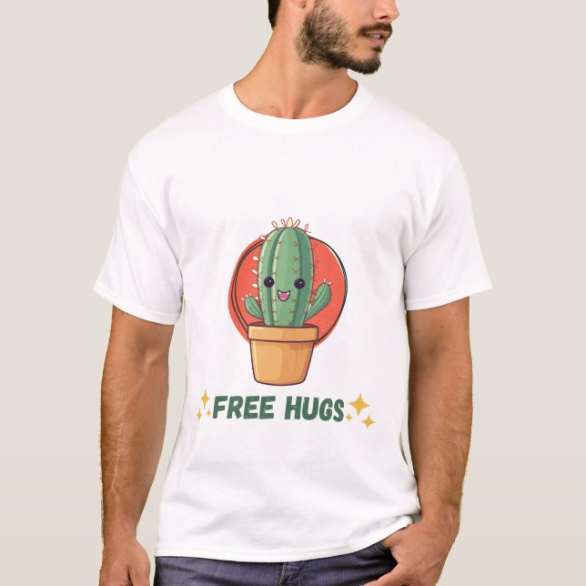 Free Hugs Cactus Funny T-shirt for Men (Vorderseite)