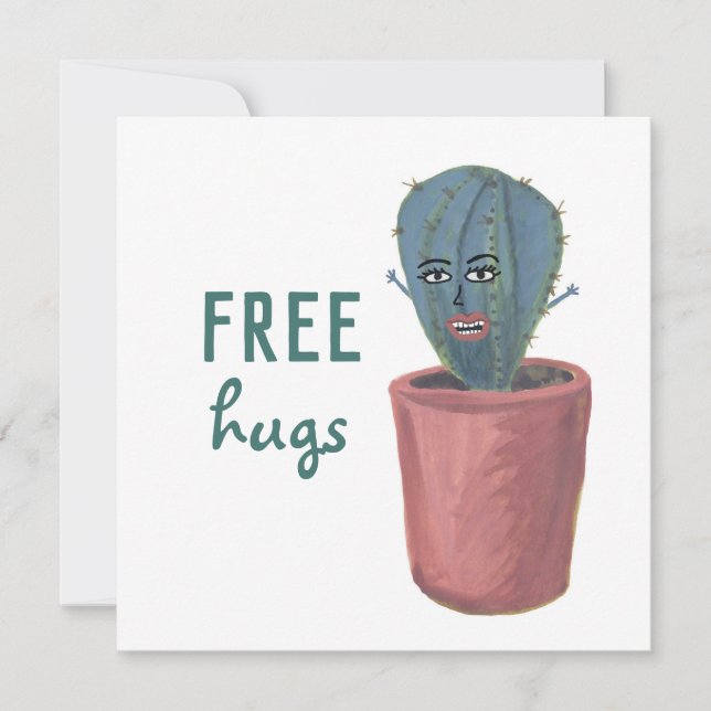 FREE HUGS CRAZY CACTUS LADY lustige Karte (Vorderseite)