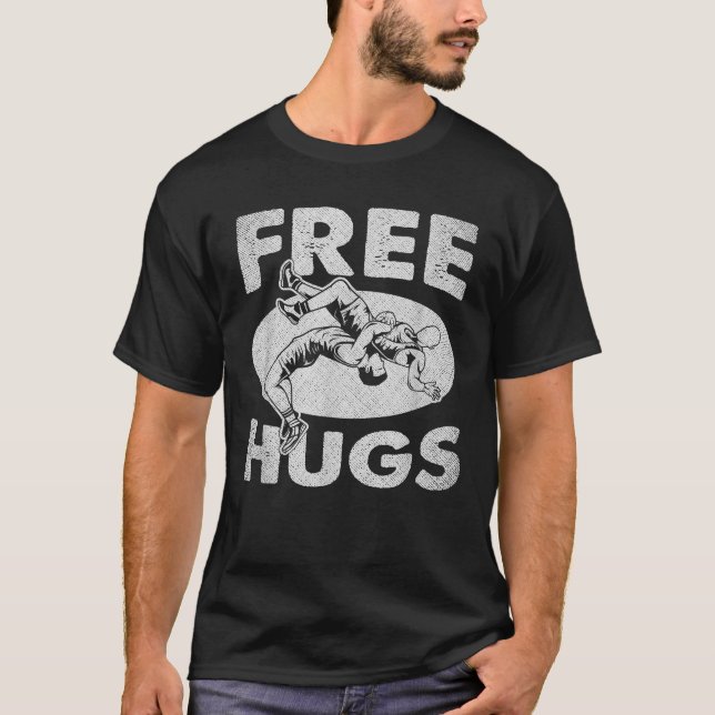 Free Hugs Wrestling Funny Wrestling Dad T-Shirt (Vorderseite)