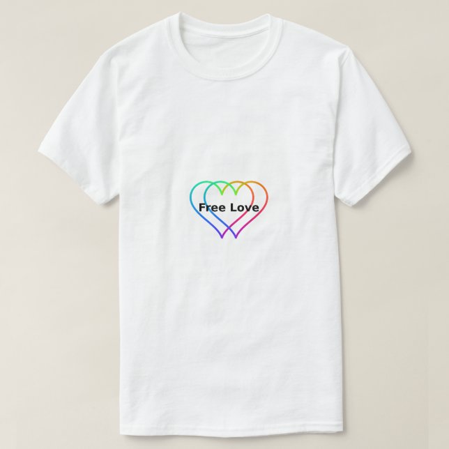 Free Love Rainbow Hearts Outline T-Shirt  (Design vorne)