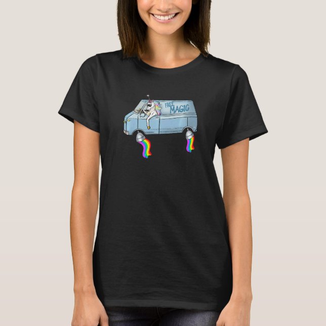 Free Magic Unicorn Driver Fantasy Rainbow T-Shirt (Vorderseite)