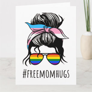 Free Mama Hugs IV - Messy Bun Rainbow Gay Trans Karte