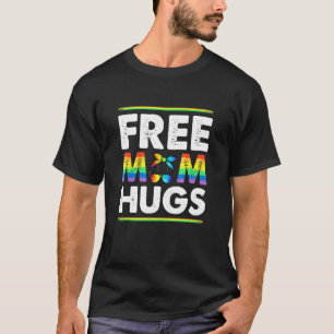 Free Mama Hugs Messy Bun LGBT Pride Rainbow T-Shirt