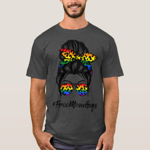 Free Mama Hugs Messy Bun Transgender Pride Rainbow T-Shirt