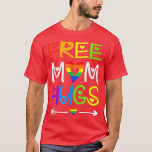 Free Mom Hugs Tshirt Rainbow Heart LGBT Pride Mont