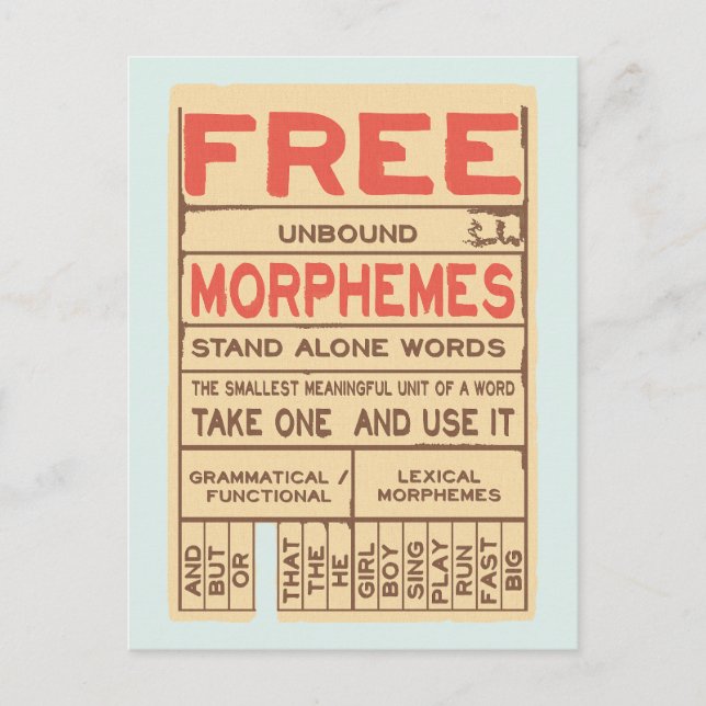 Free Morphemes Funny Grammar English Language Postkarte (Vorderseite)