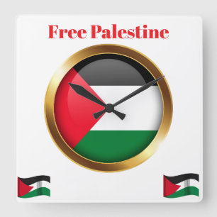 Free-Palästina-Emblem-Flagge-Wanduhr Quadratische Wanduhr