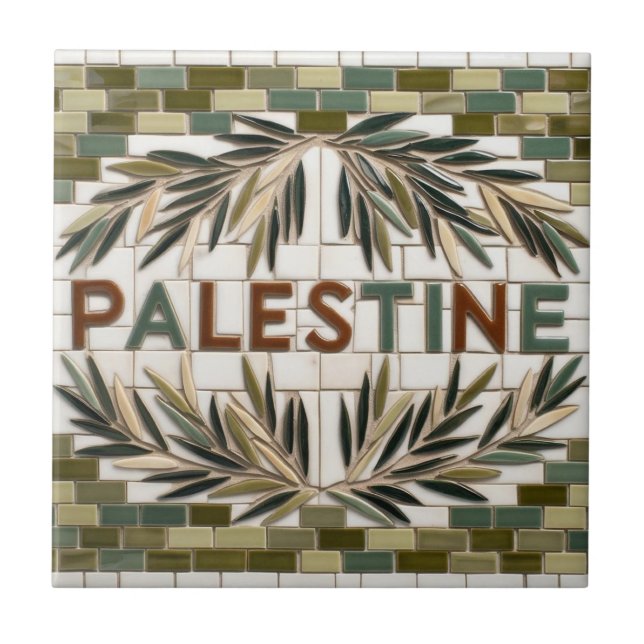 FREE PALÄSTINE Oliven Zweige Mosaik Keramik Fliese (Vorderseite)