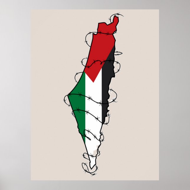 Free Palestine Barbed Wire Map Palästinensische Fr Poster (Vorne)