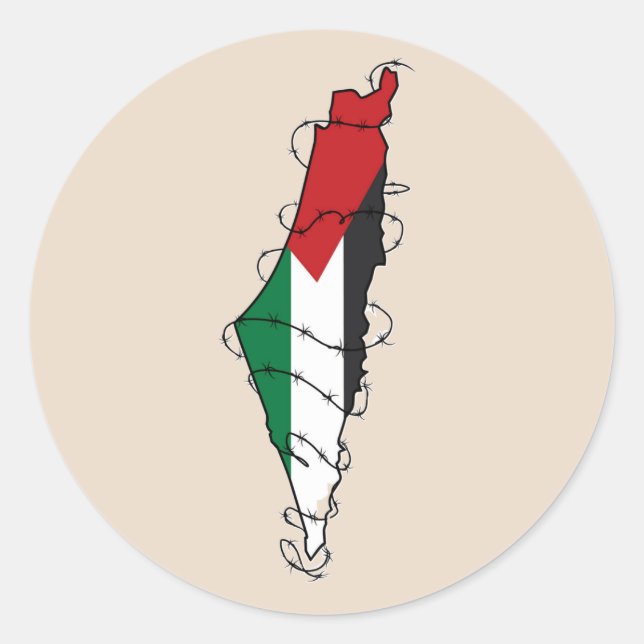 Free Palestine Barbed Wire Map Palästinensische Fr Runder Aufkleber (Vorderseite)
