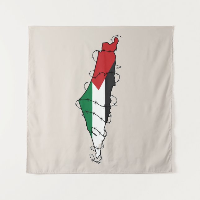 Free Palestine Barbed Wire Map Palästinensische Fr Wandteppich (Vorderseite)