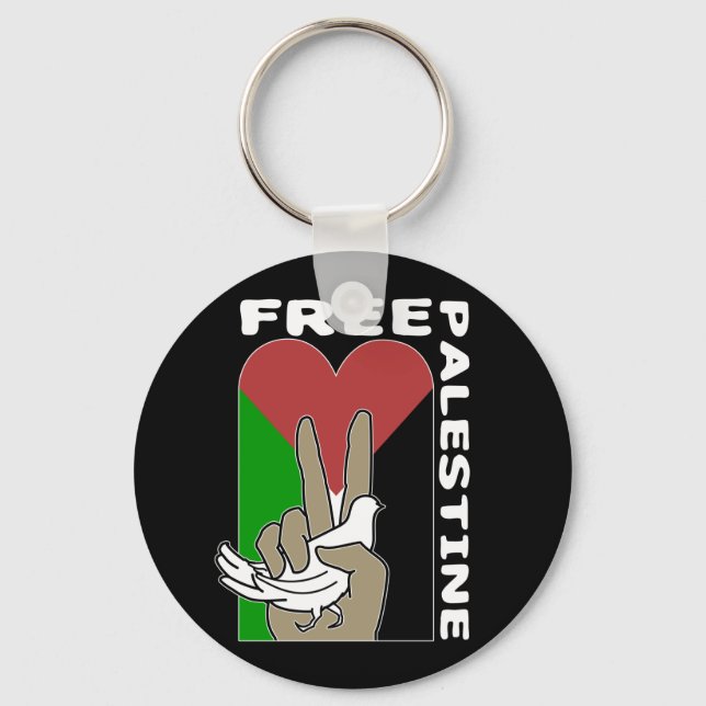 Free Palestine Dove Heart Peace Sign Black Schlüsselanhänger (Vorderseite)